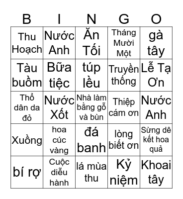 Thanksgiving Bingo Card