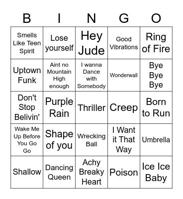 Songs Bingo Card