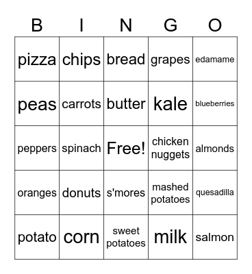 Food Groups Bingo Card