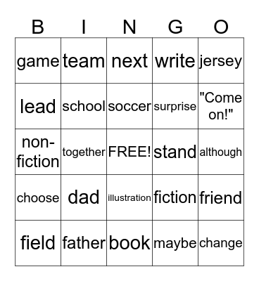 Jordan at the Big Game Bingo Card