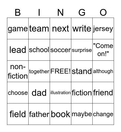 Jordan at the Big Game Bingo Card