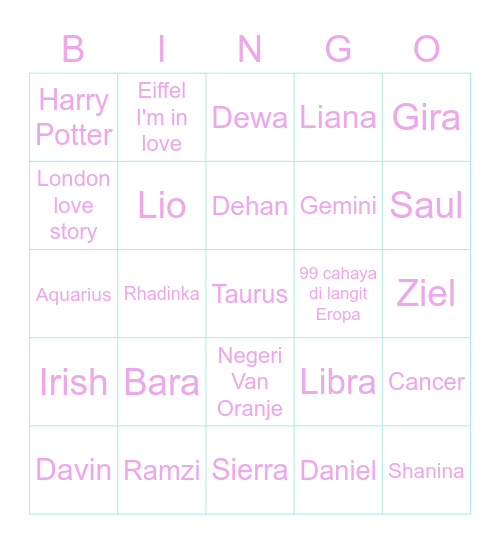 Liana Bingo Card