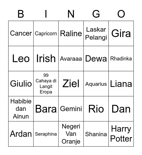 Untitled Bingo Card