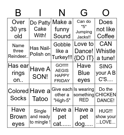 GOT IT !!!!!  Bingo Card