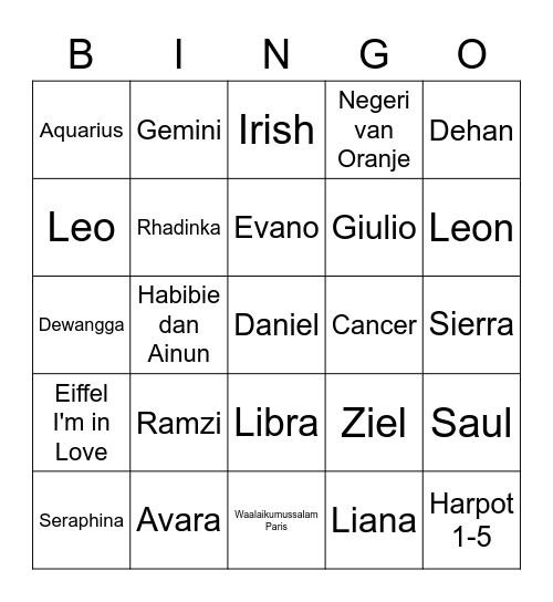 Untitled Bingo Card