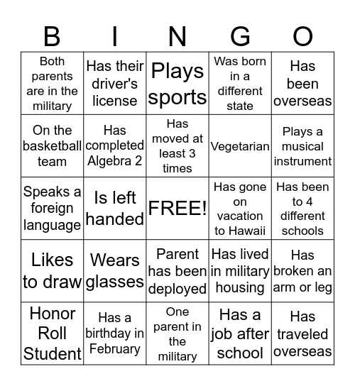 S2S Bingo Card