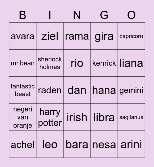 bingonya neca Bingo Card