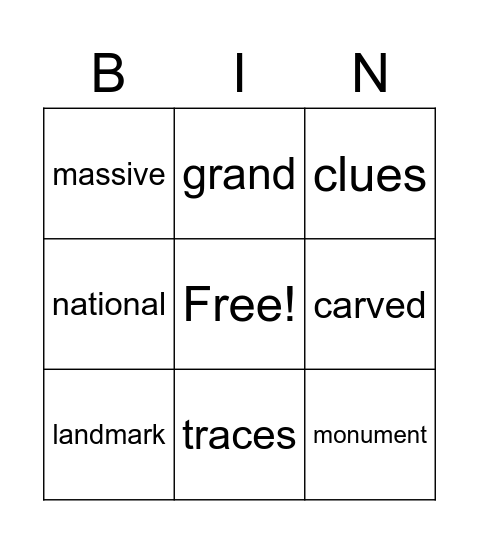 Vocabulary Bingo Card