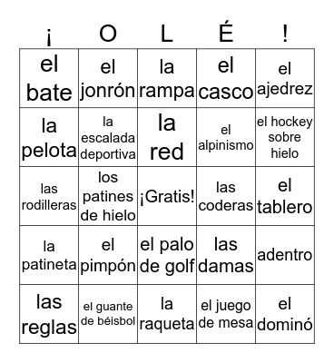 Español 4 - Unidad 2 - Listas 5 - 9 Bingo Card