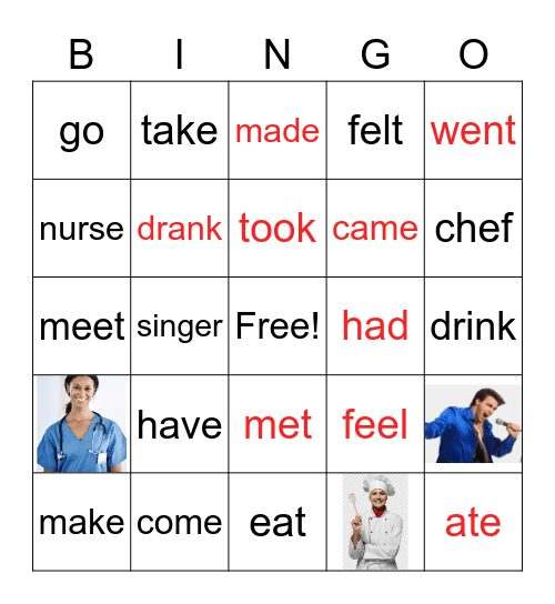 irregular verbs Bingo Card