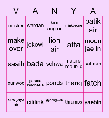 Dadakan Bingo Card