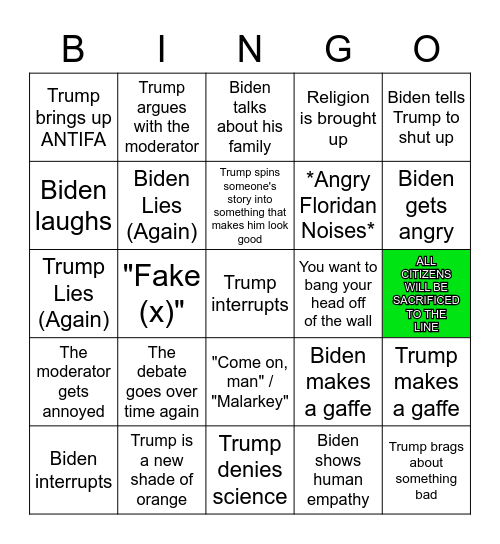 Debate 2 Bingo: Florida Edition Bingo Card