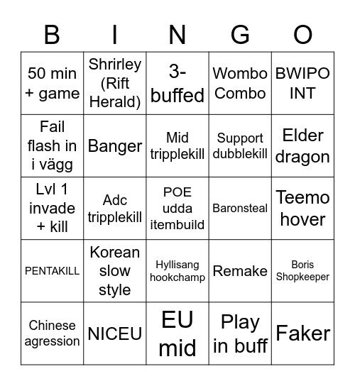 Untitled Bingo Card