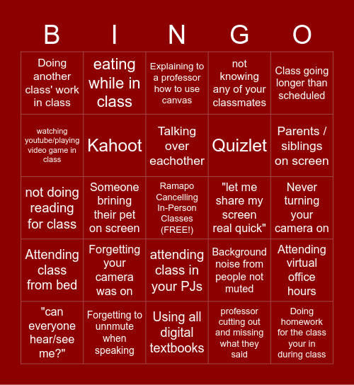 Ramapo Virtual Learning Bingo Card
