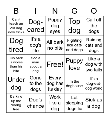 Dog Idioms Bingo Card
