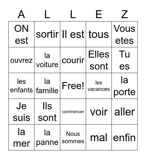 French II  La semaine #1 et ETRE Bingo Card
