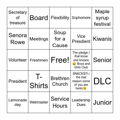KEY CLUB BINGO!!!!!! Bingo Card