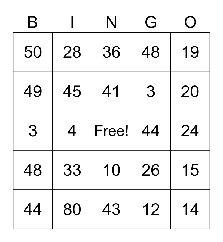 1-50-bingo-card for Free Printable Number Cards 1 50 1-50 Bingo Card for Free Printable Number Cards 1 50