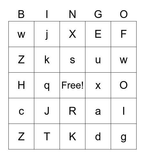 Letters  Bingo Card