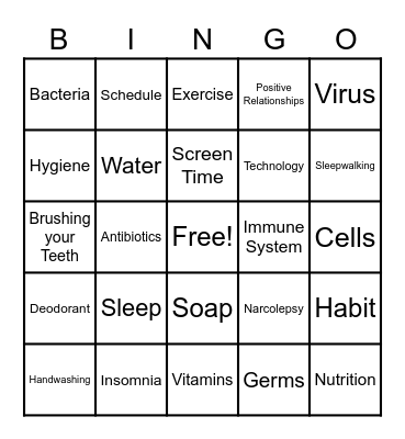 Healthy Habits Bingo Card