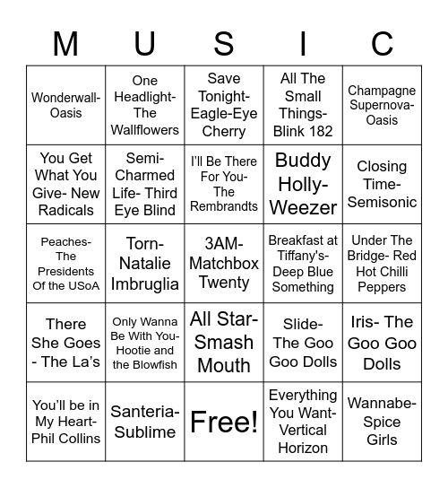 Mixtape Bingo Card