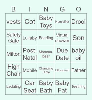 Baby Declan Virtual Bingo Card