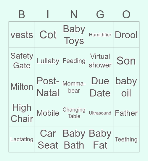 Baby Declan Virtual Bingo Card