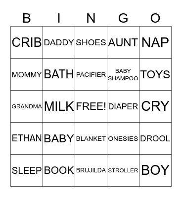 BABY ETHAN'S DAY Bingo Card