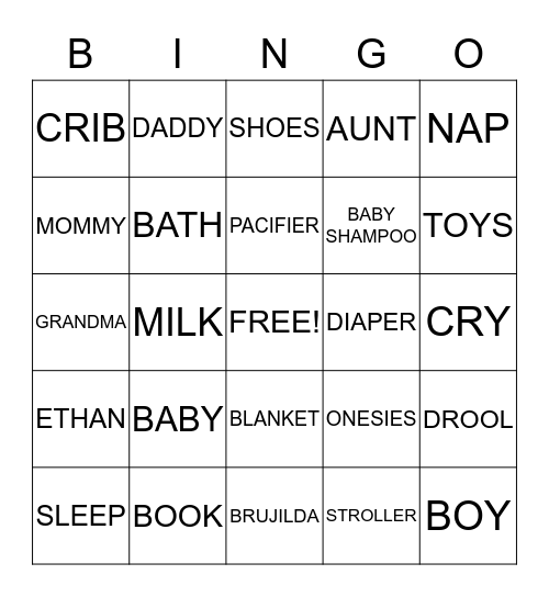 BABY ETHAN'S DAY Bingo Card