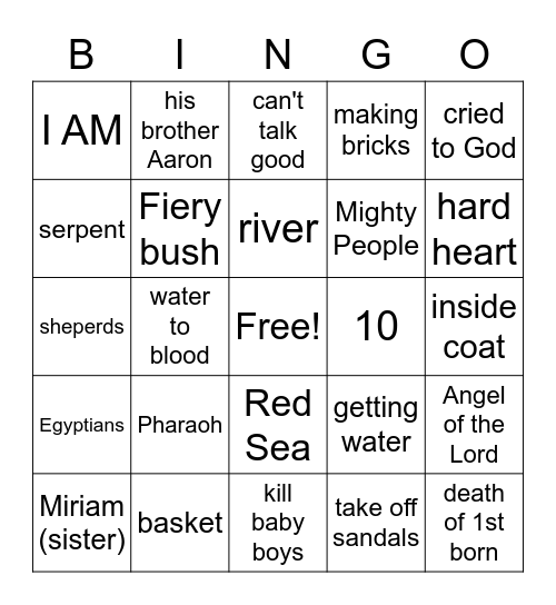 LIFE OF MOSES Bingo Card