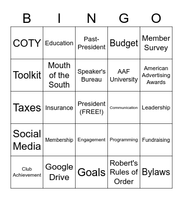 AAF D7 Council of Presidents BINGO Card