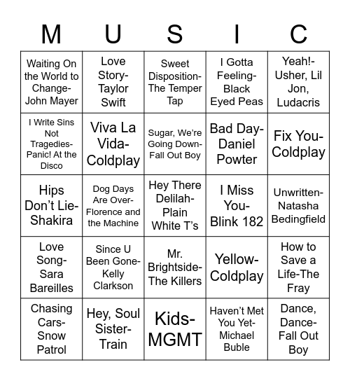 Mixtape Bingo Card