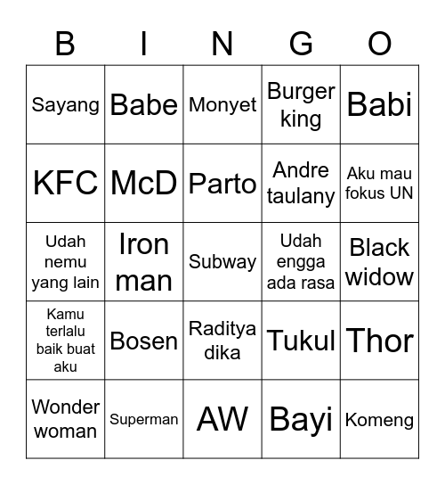 BINGO TRALALA Bingo Card