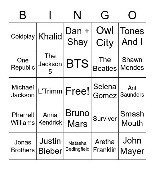 Playlist BINGO Card