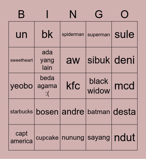 jen's bigo Bingo Card