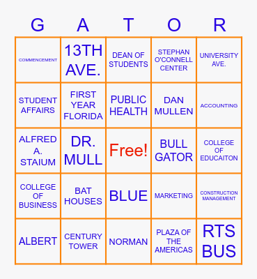 Family Weekend Gator BINGO Card