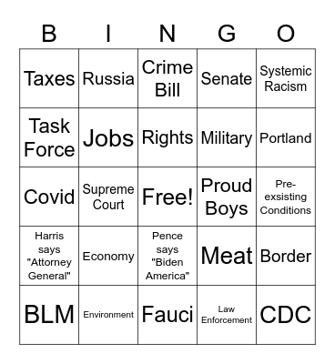 Veep Debate BINGO Card