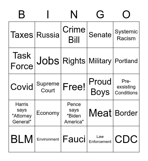 Veep Debate BINGO Card