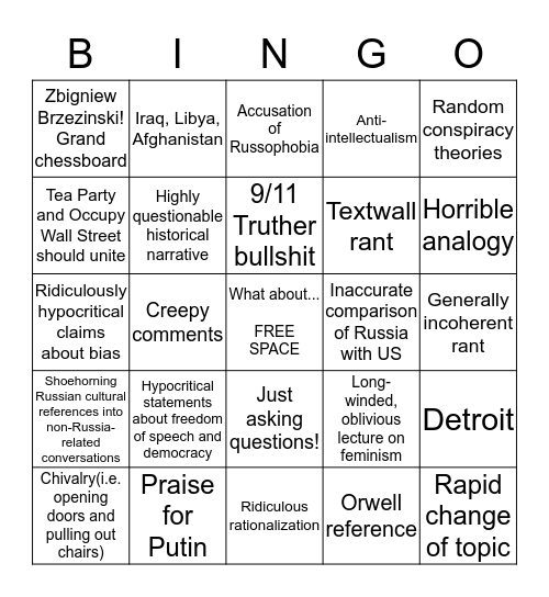 Robert Bridge Bingo Card