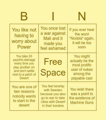 Nubia Main Bingo Card