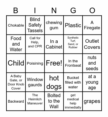 Child Safety Bingo Card