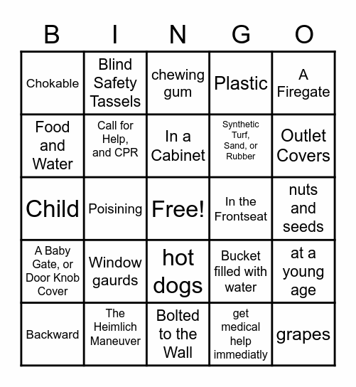 Child Safety Bingo Card