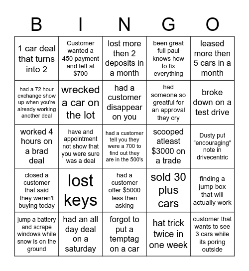 Dan Cummins BINGO Card