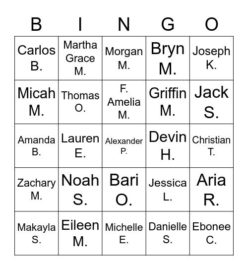 Green Team Bingo Card