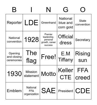FFA BINGO Card