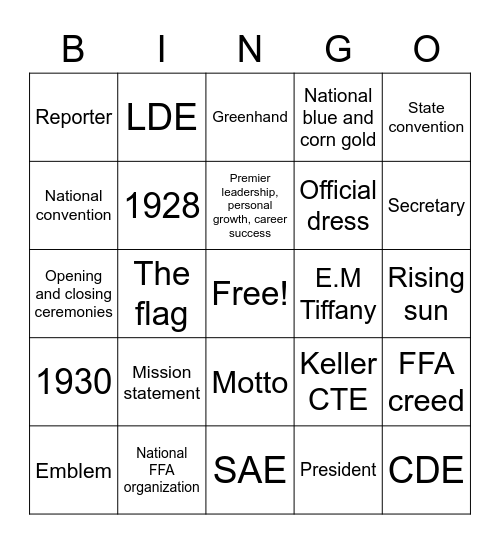 FFA BINGO Card