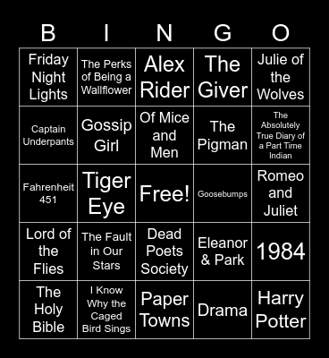 Banned Books Bingo Card