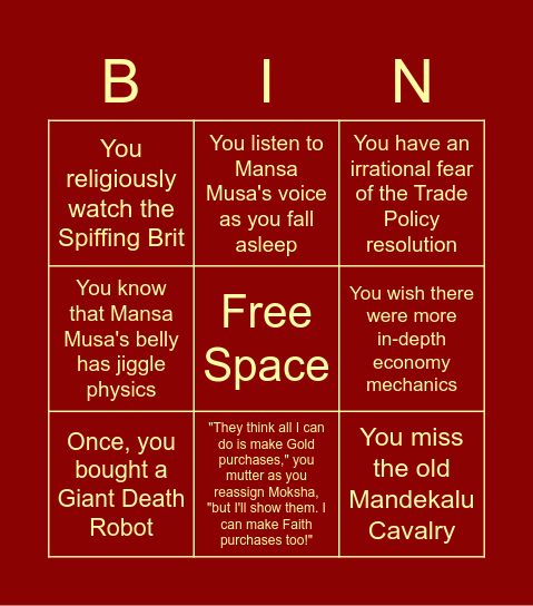 Mali Main Bingo Card