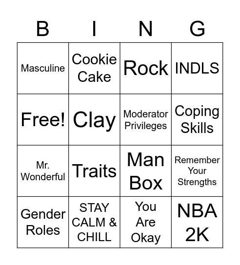 Young Men's Group Bingo! Bingo Card