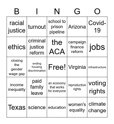 Change the face of Congress Bingo Card